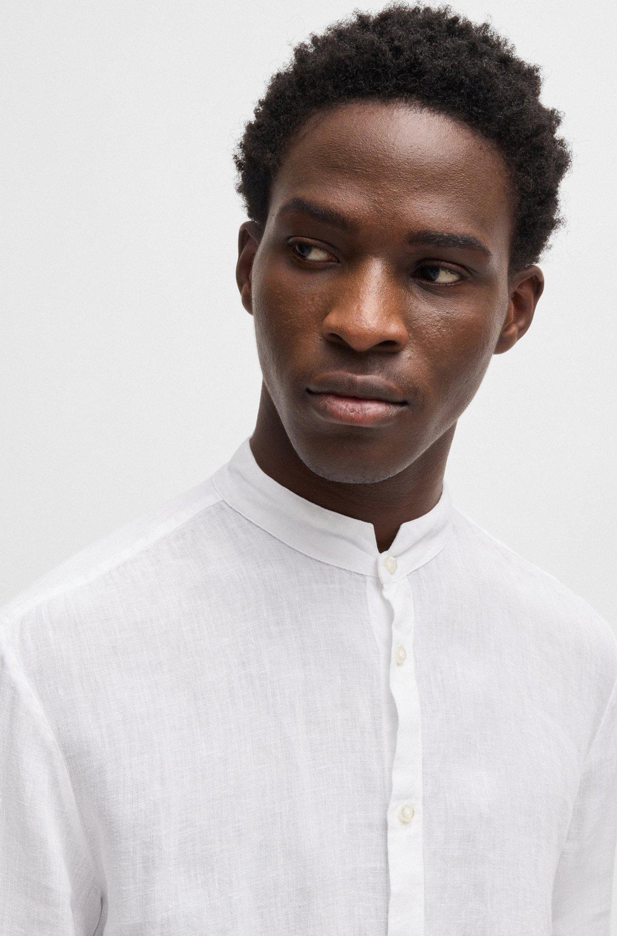 Slim-fit linen shirt with stand collar Product Image