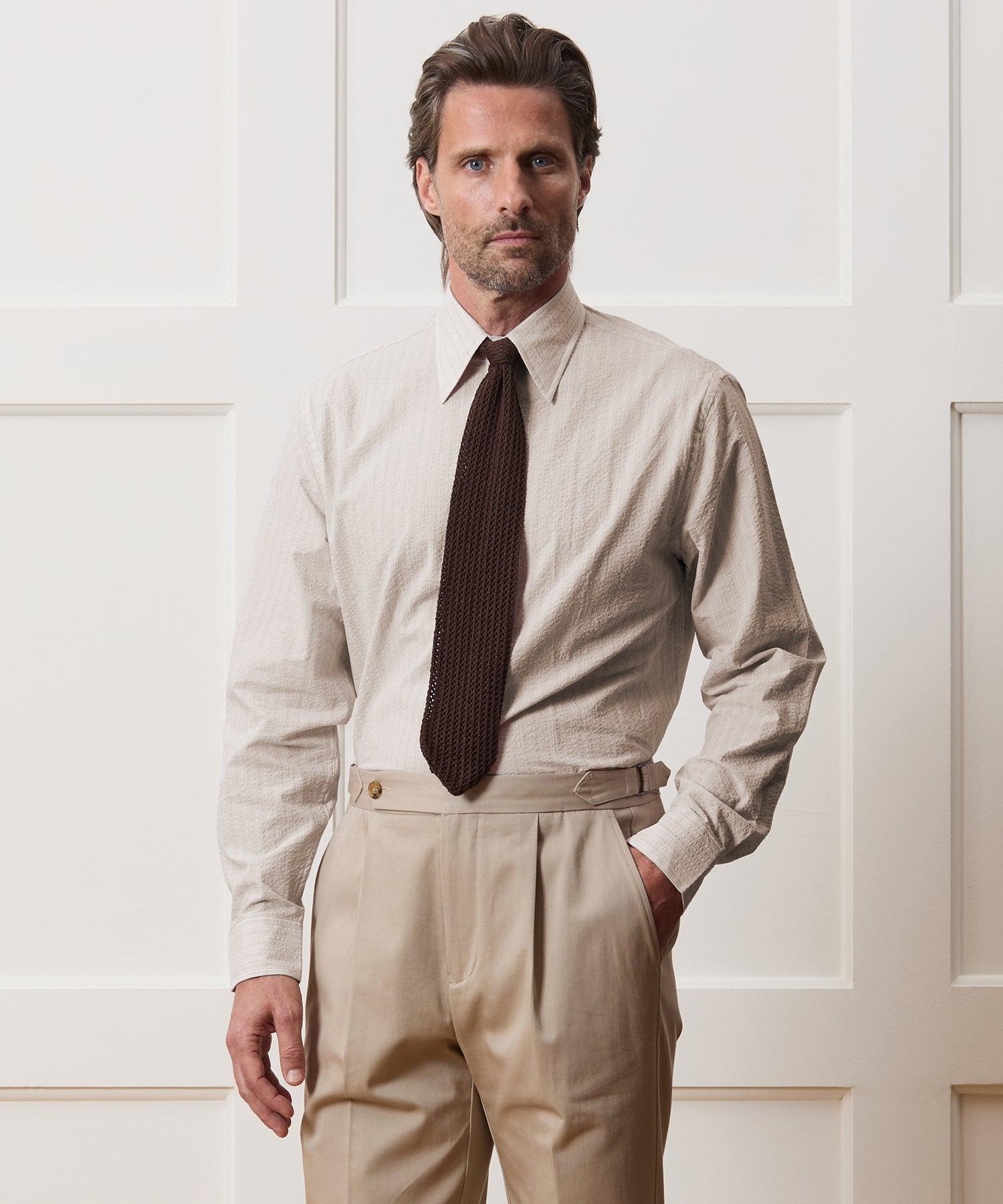 Seersucker Long Point Collar Dress Shirt Product Image