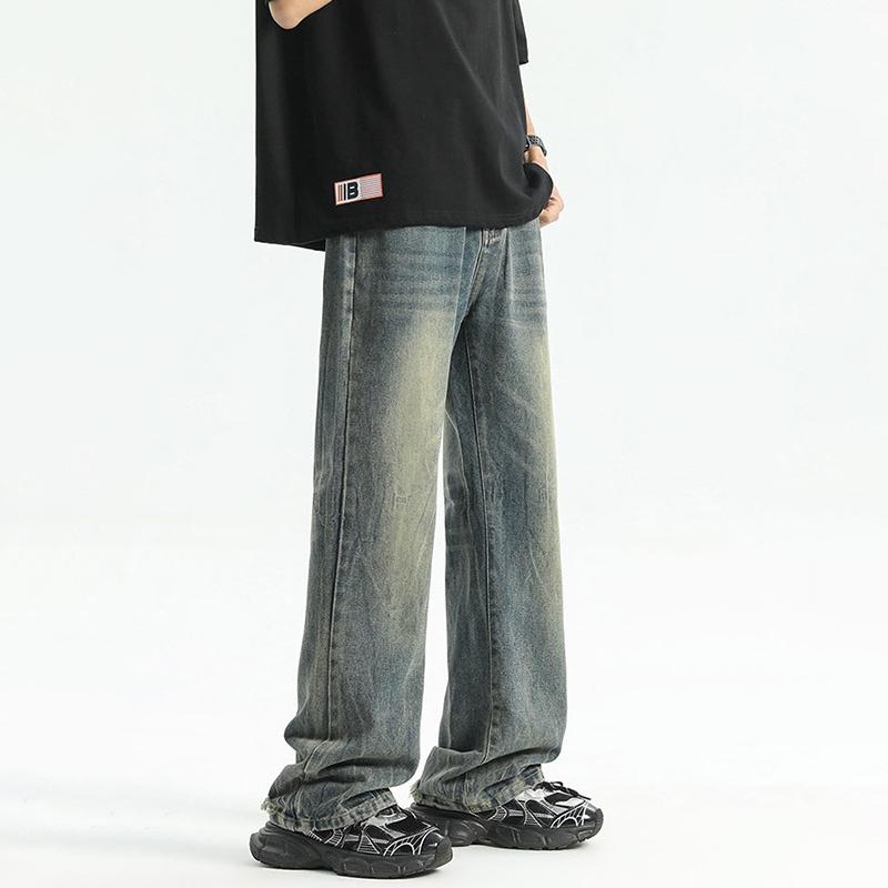 Sopula Men's Vintage High Street Lightning Pattern Washed Straight Jeans Product Image