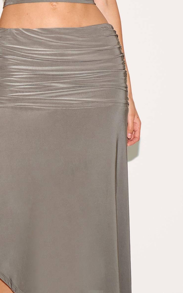 Mushroom Double Layer Slinky Asymmetrical Ruched Midaxi Skirt Product Image