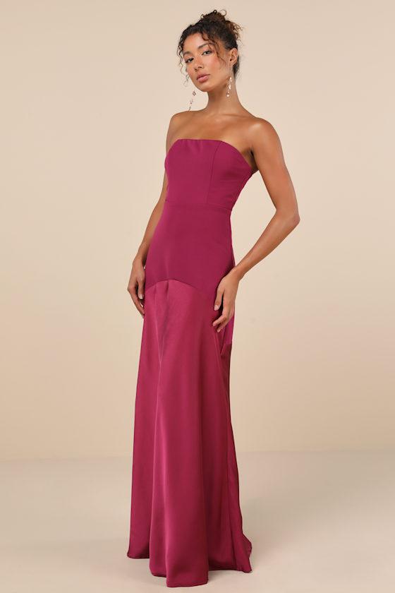 Compelling Style Plum Purple Strapless A-Line Maxi Dress Product Image