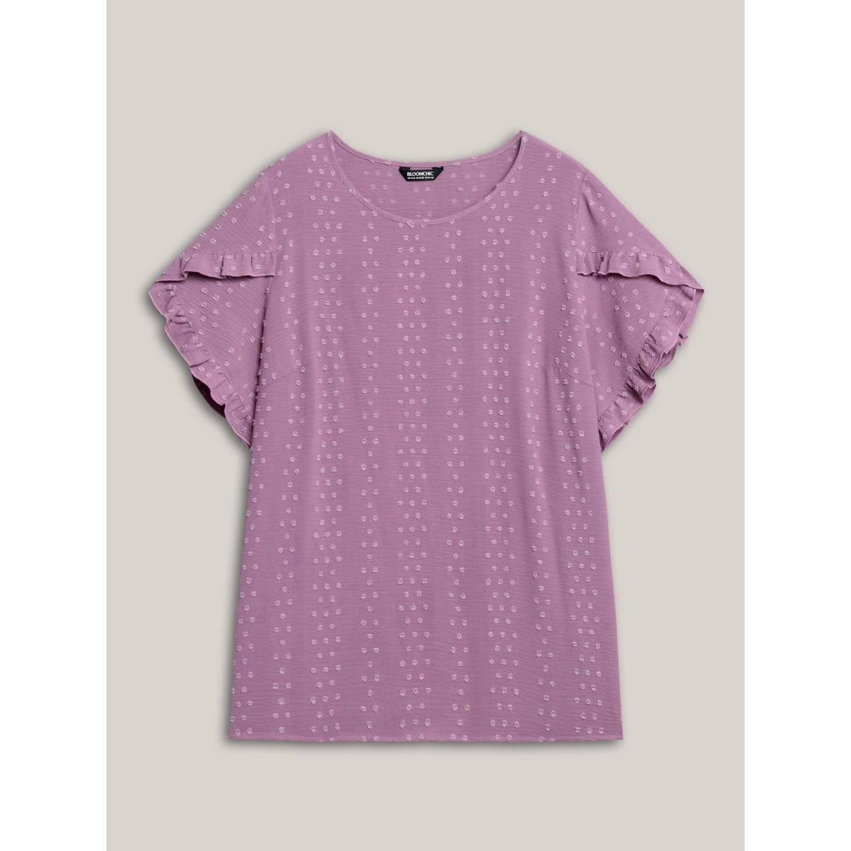 Plus Size Mauve Textured Round Neck Ruffled Sleeve Shirt Women Elegant Short sleeve Round Neck Everyday Blouses BloomChic 26/4X Product Image