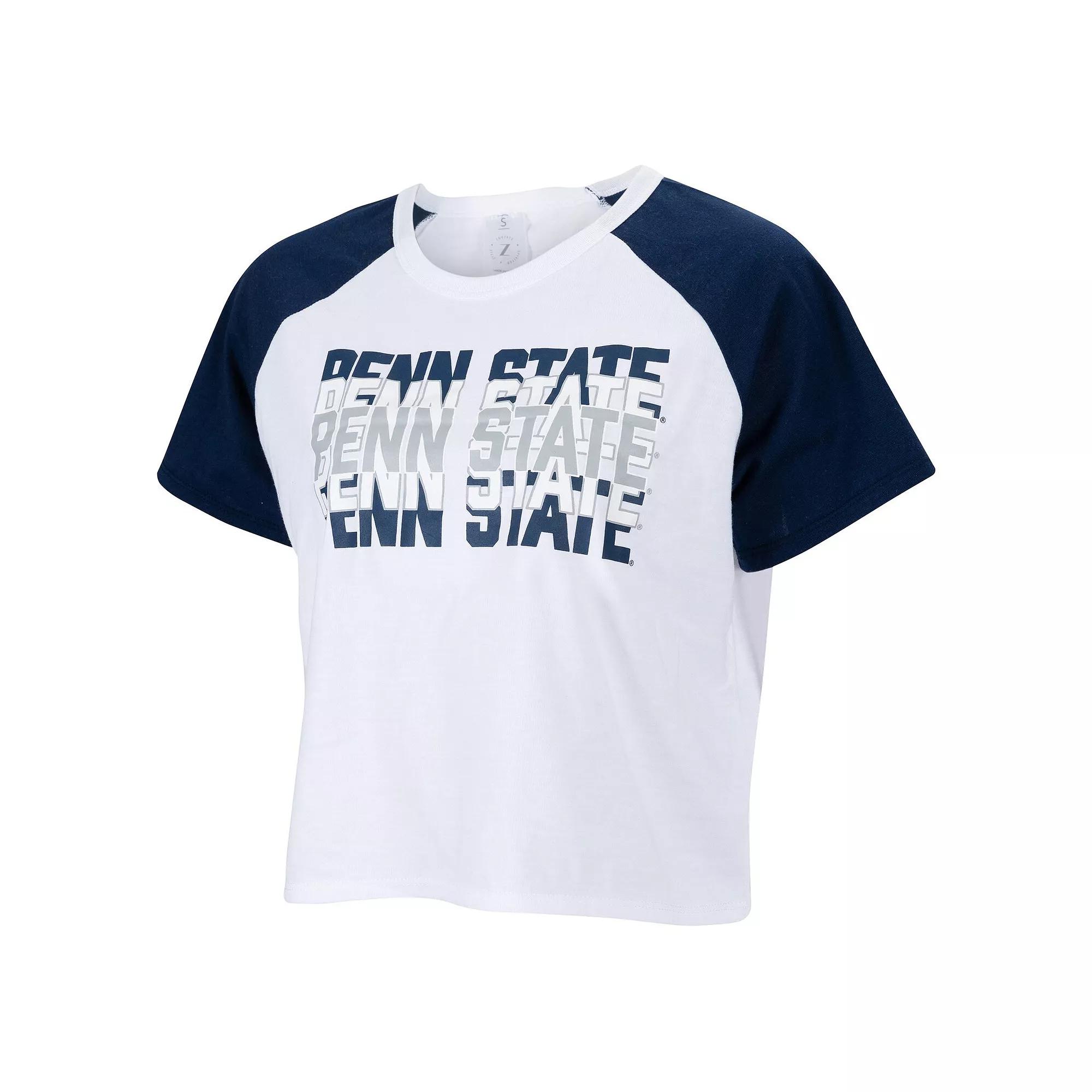 Women's ZooZatz White Penn State Nittany Lions Colorblock Repeat Raglan Cropped T-Shirt, Size: Large Product Image