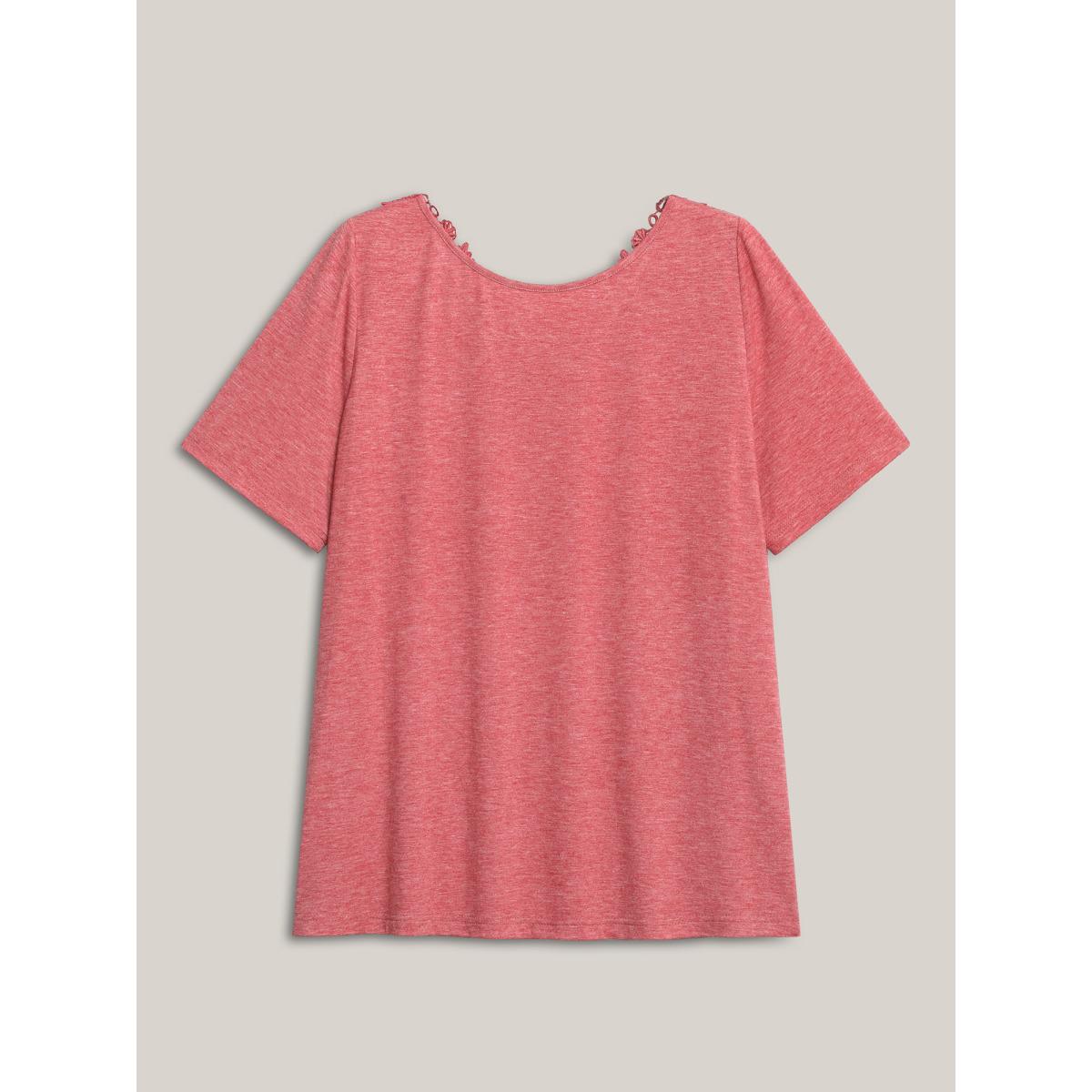 Plus Size Stretchy Floral Backless Plain T-Shirt Russet Women Woven ribbon&lace trim Round Neck Everyday-Elegant T-shirts BloomChic 12/L Product Image