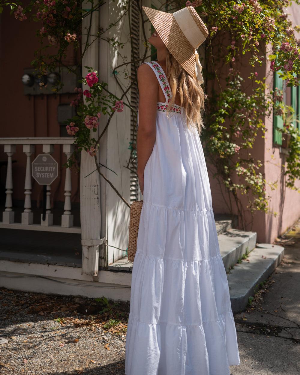 The Greek Isles - Bougainvillea Embroidered Maxi Cotton Dress Product Image