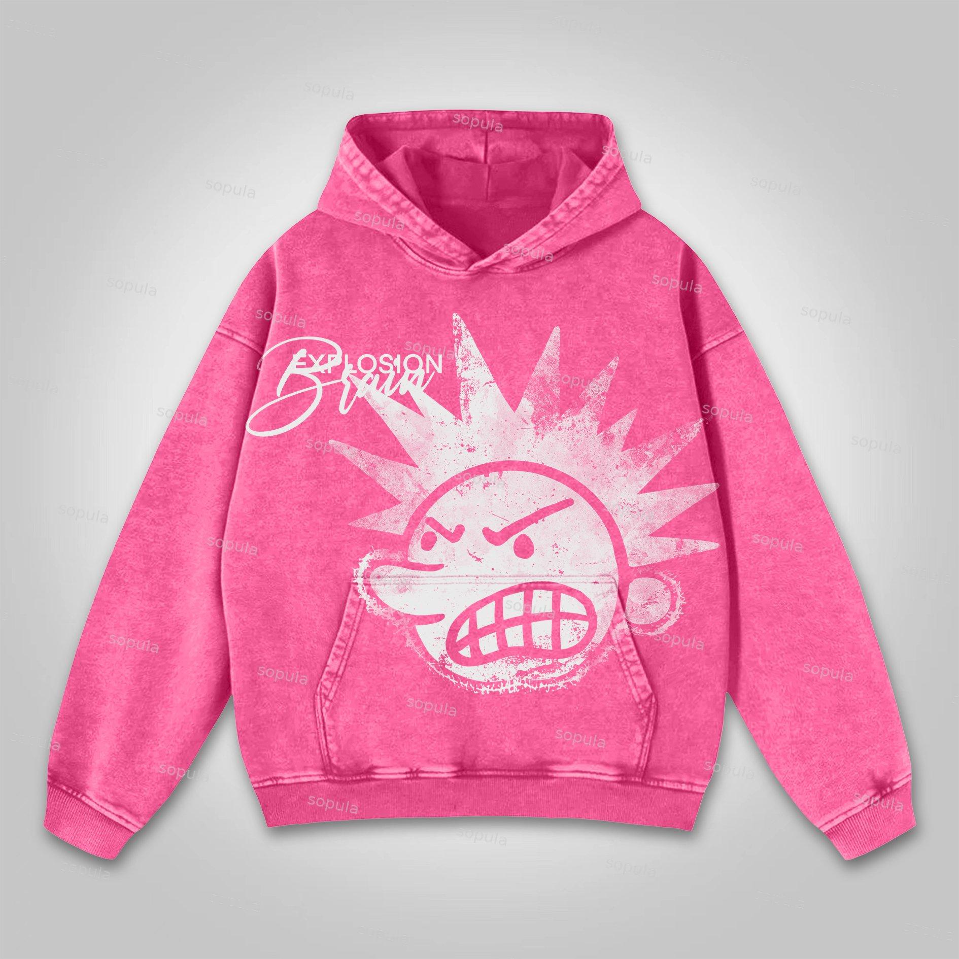 Sopula Casual The Brain Explodes Graphic Washed Hoodie Product Image