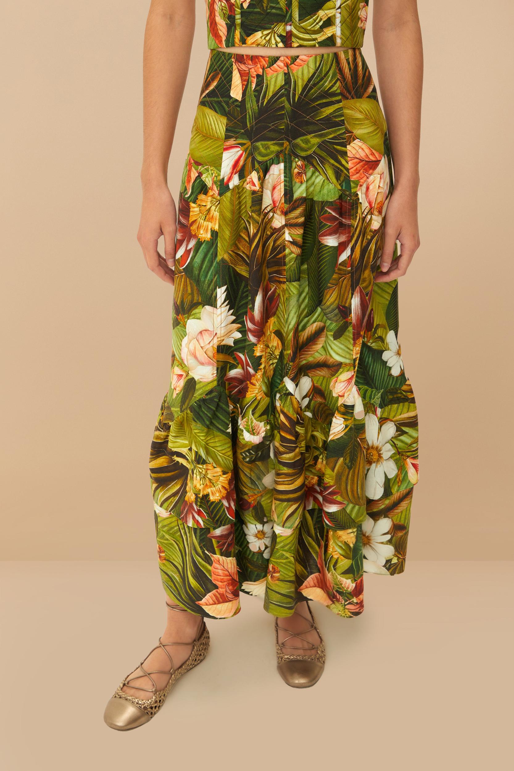 Multicolor Botanical Forest LENZING™ ECOVERO™ Euroflax™ Midi Skirt Product Image