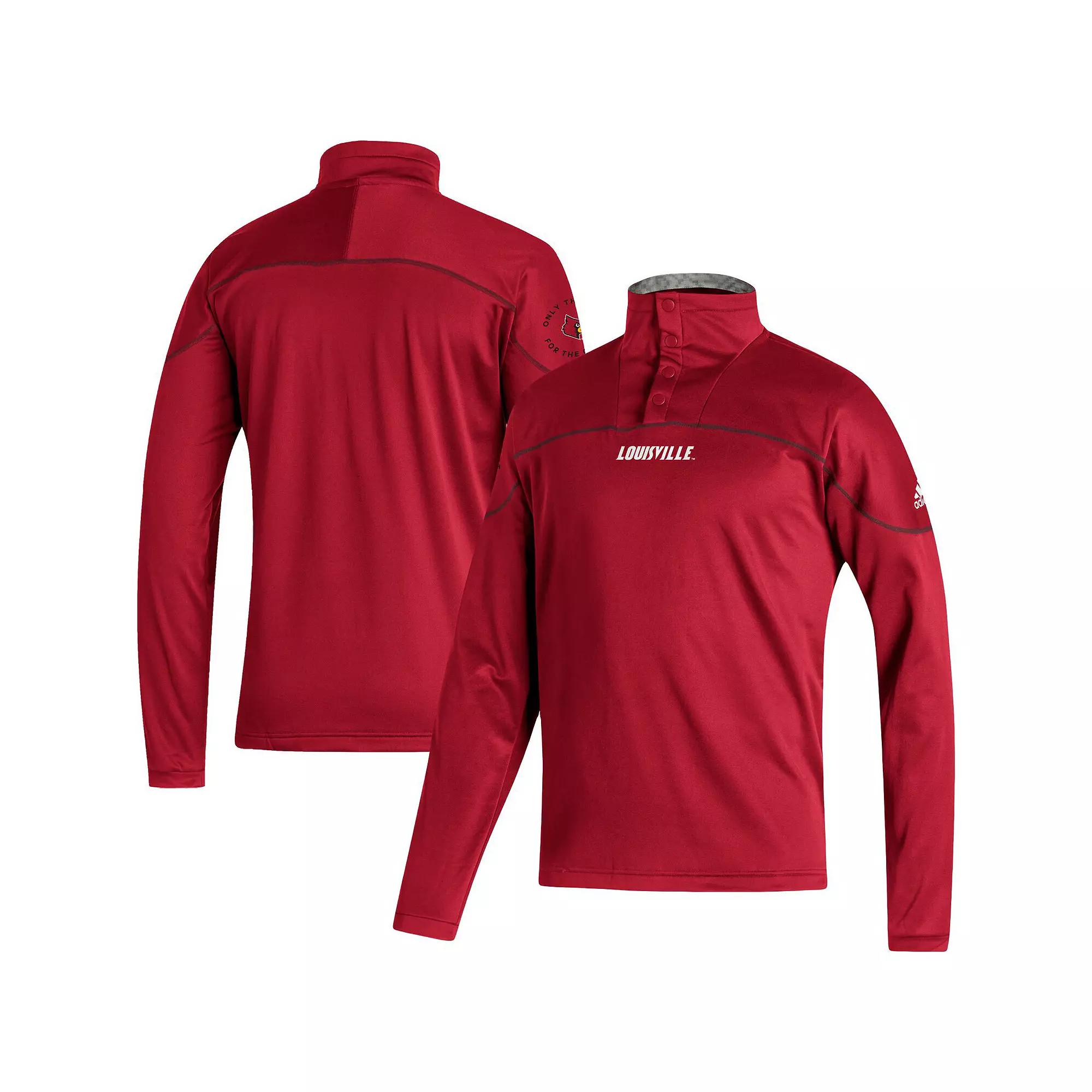 Men's adidas Red Louisville Cardinals Team Knit Quarter-Snap Jacket,  Product Image