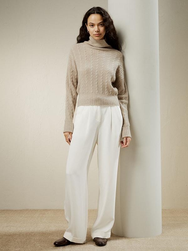 Classic Cable Knit Turtleneck Sweater Product Image