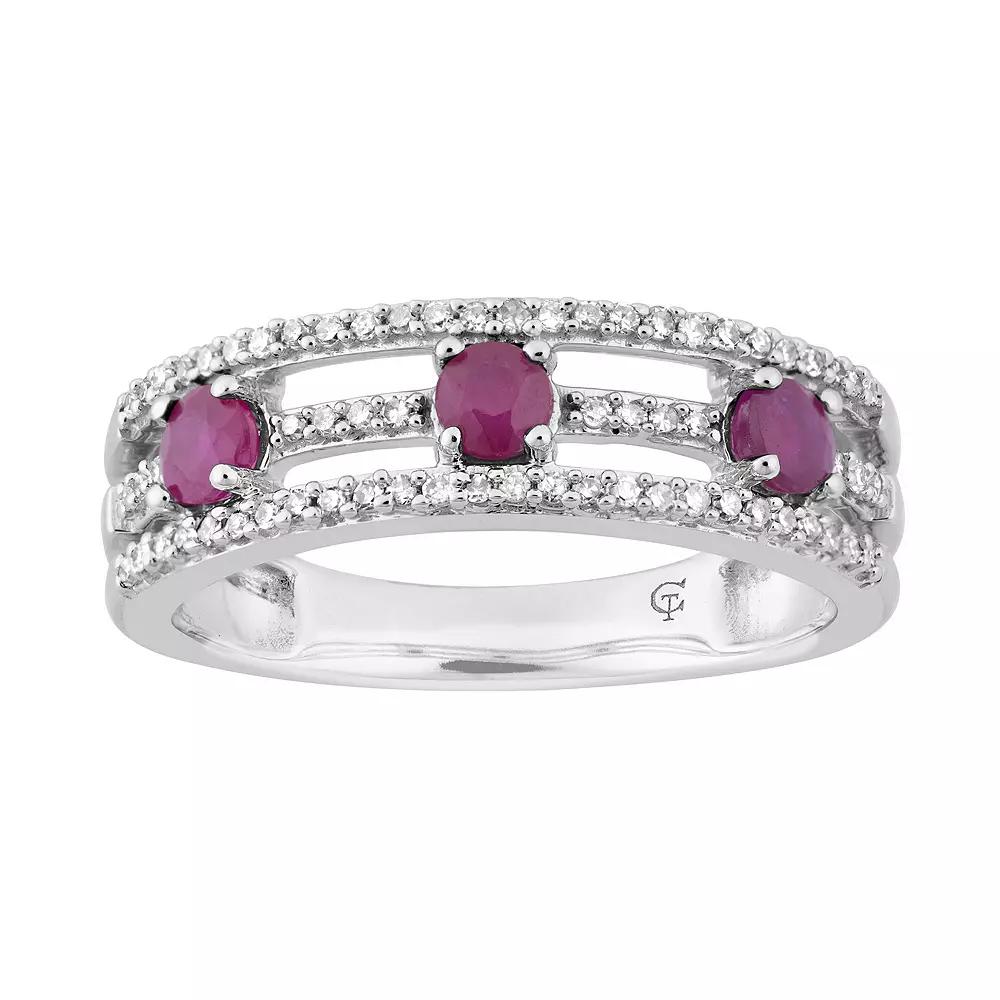 LOVEABLES 10k White Gold Ruby & 1/5 Carat T.W. Diamond 3-Stone Ring, Women's,  Product Image