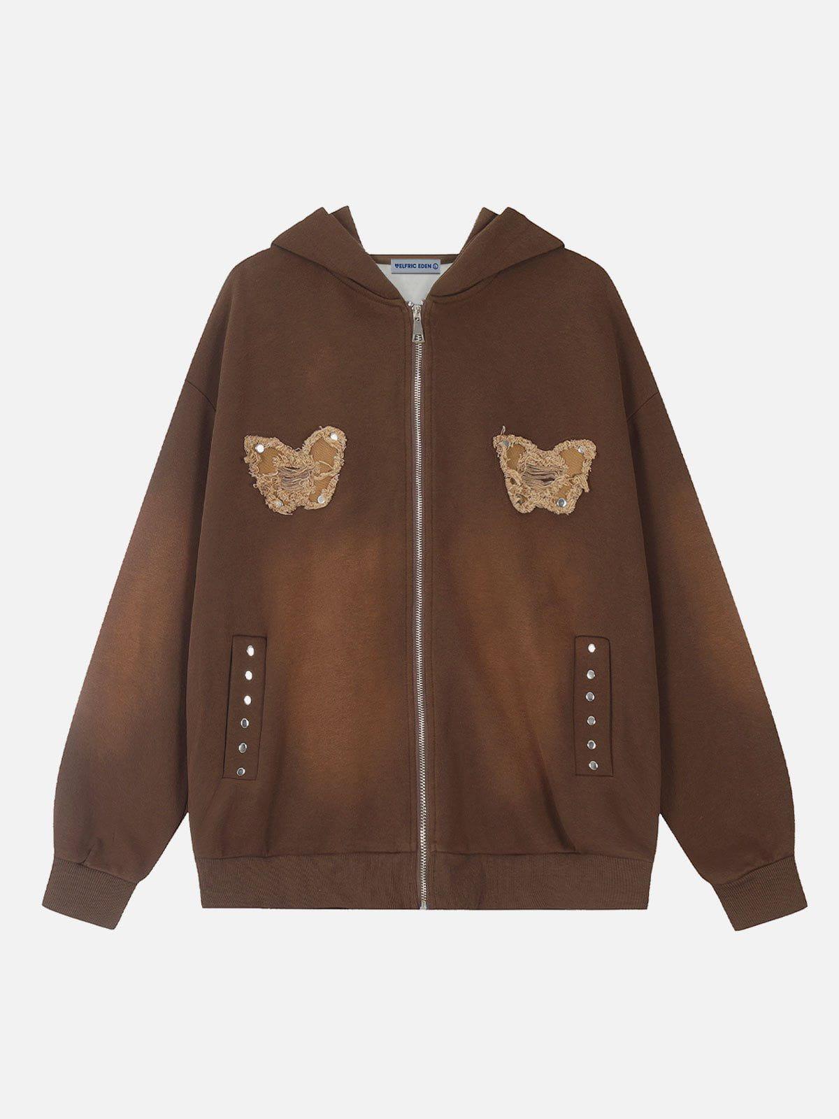 Aelfric Eden Distressed Butterfly Washed Zip Up Hoodie Product Image