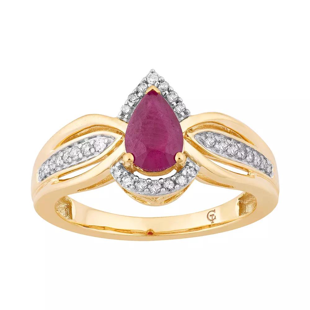 10k Gold Ruby & 1/6 Carat T.W. Diamond Teardrop Ring, Women's, Size: 7 Product Image