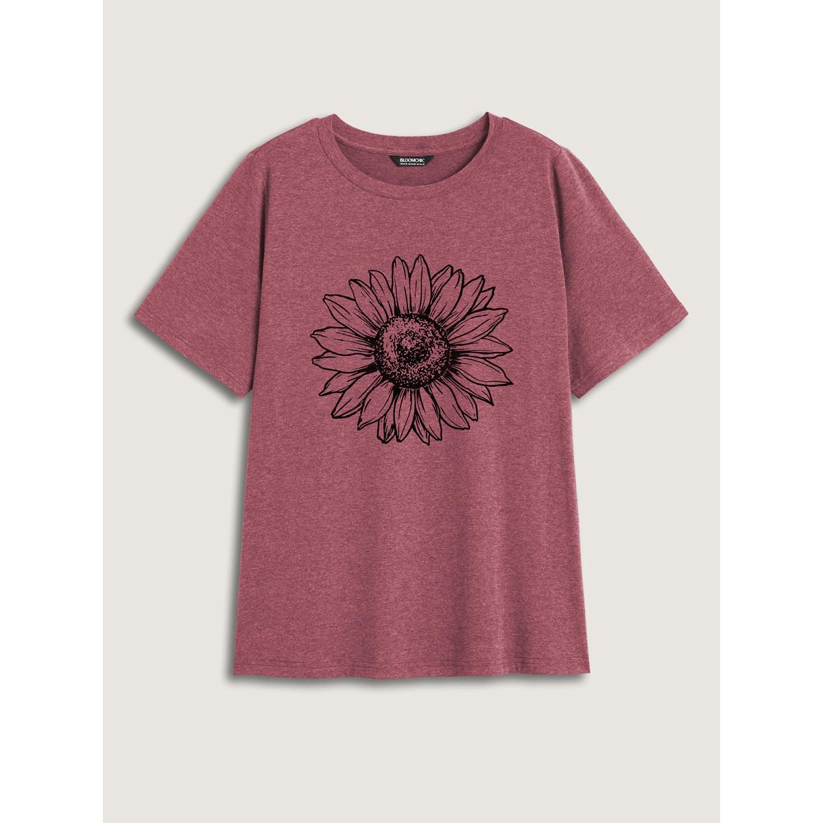 Plus Size Sunkissed Sunflower Round Neck T-Shirt Plum Women Non Natural Flowers Round Neck Everyday-Casual T-shirts BloomChic 30/6X Product Image