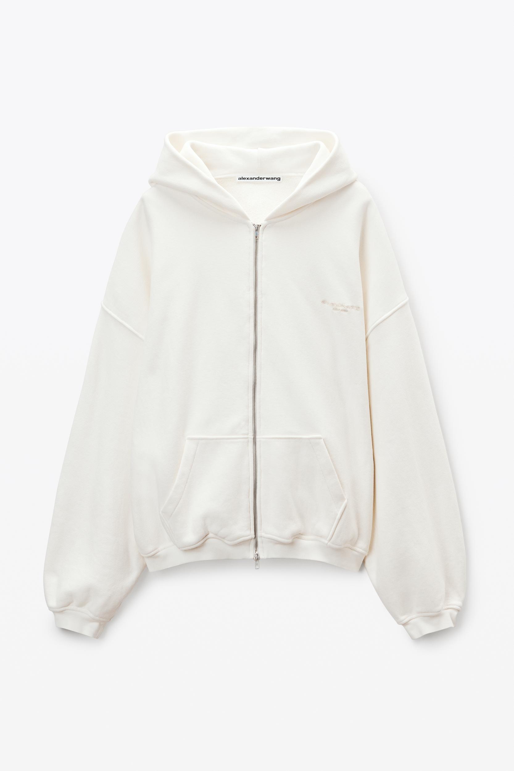 White Cotton Logo Zip-up Hoodie Product Image
