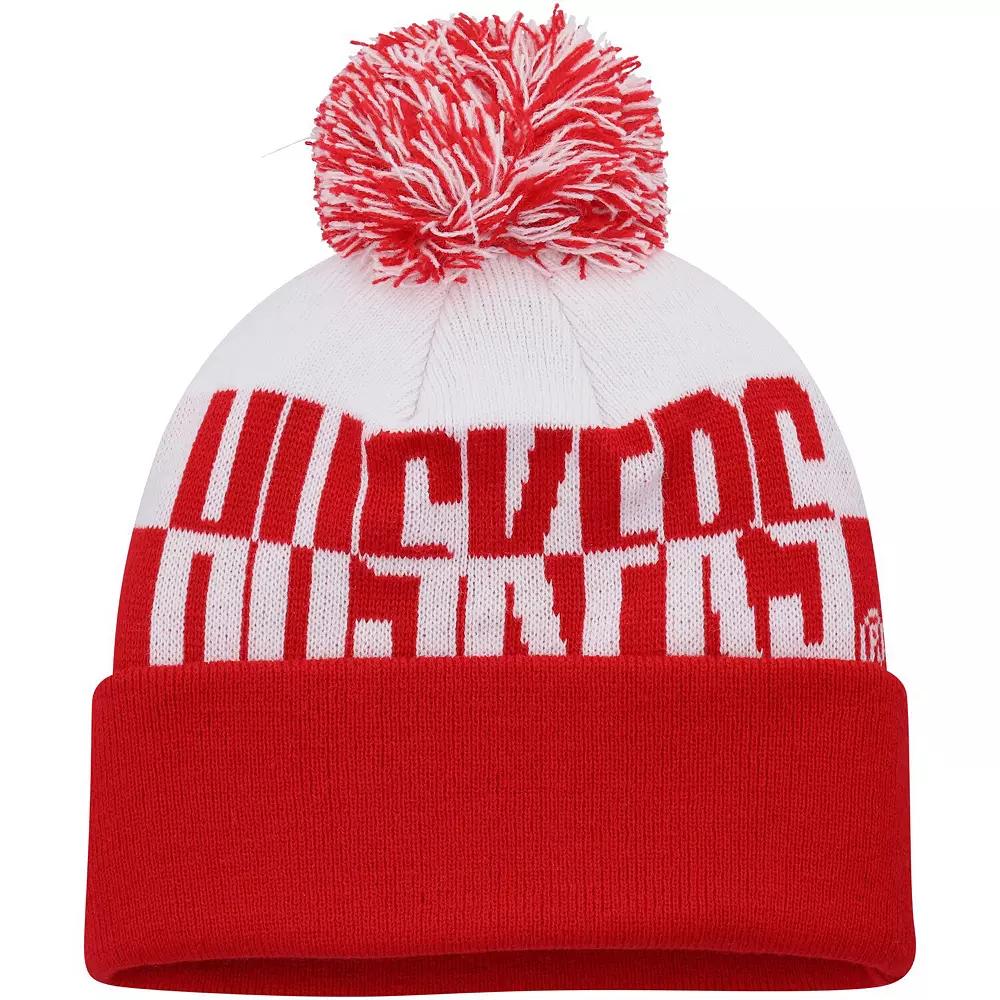 Men's adidas Scarlet/White Nebraska Huskers Colorblock Cuffed Knit Hat with Pom, Red Product Image