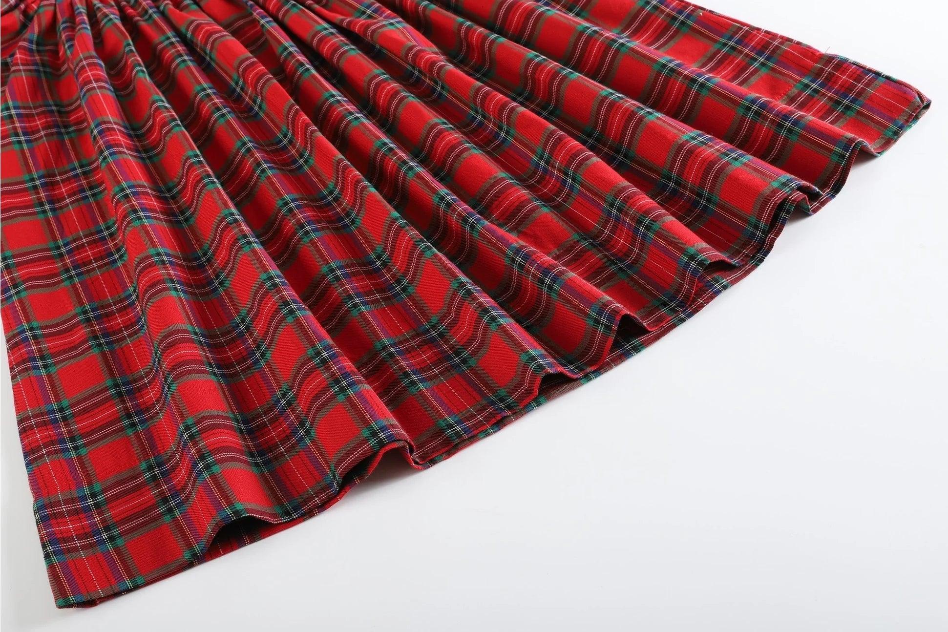 Christmas Plaid Bishop Dress Product Image
