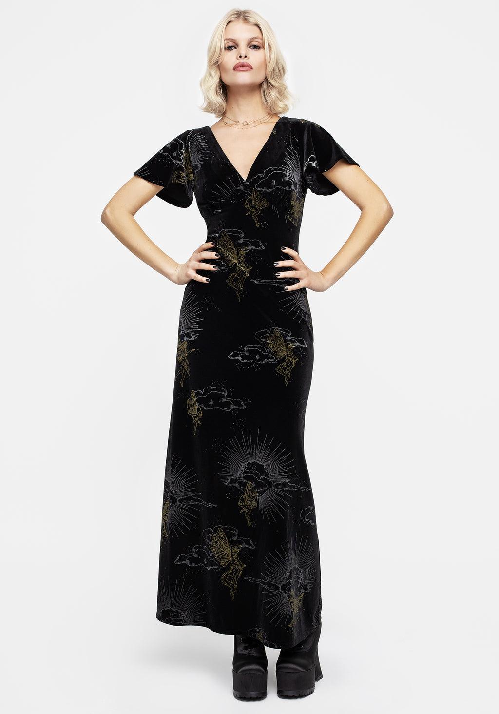 Adelina Foil Print Velour Midaxi Dress Product Image