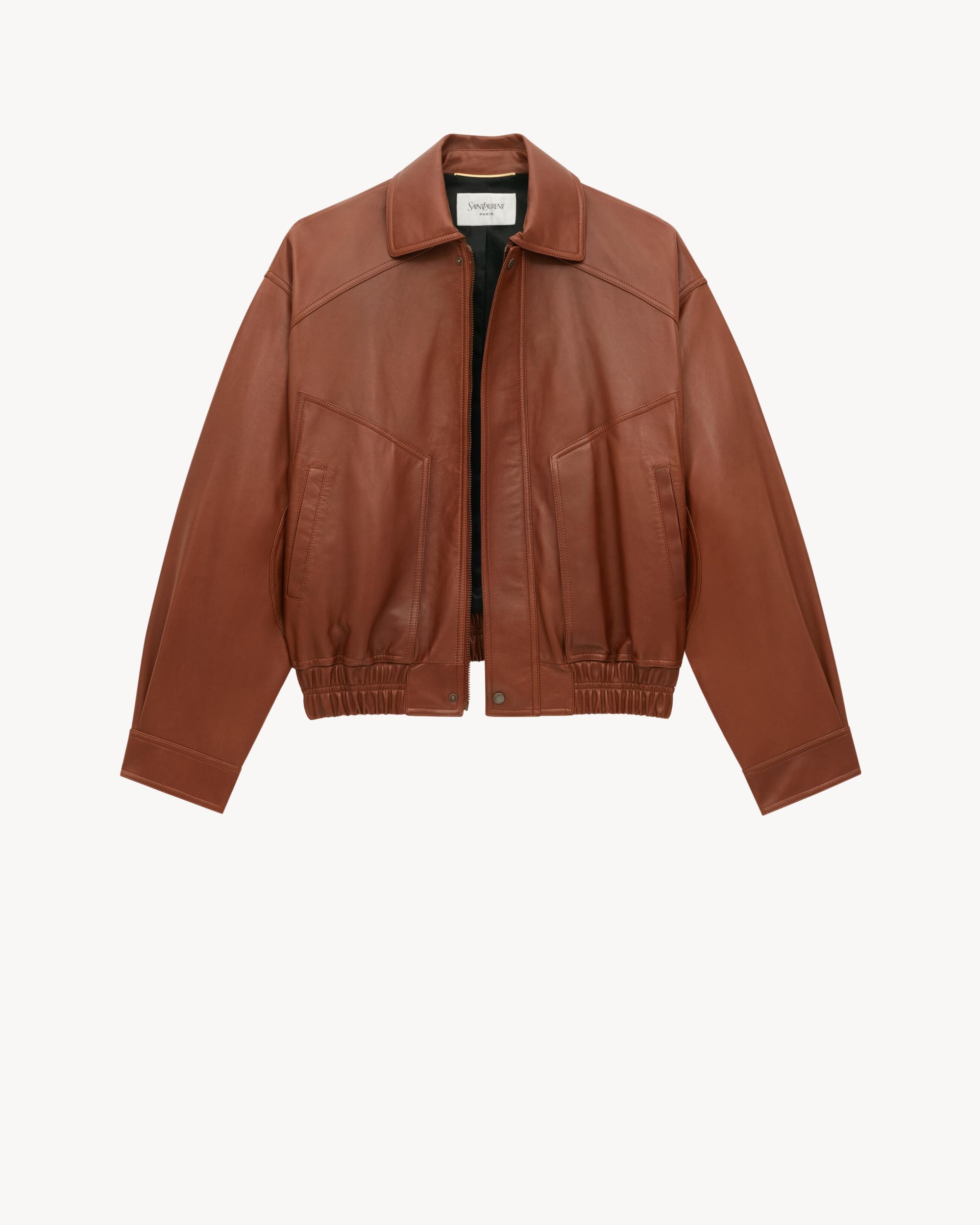 bomber jacket in shiny plunged lambskin Product Image