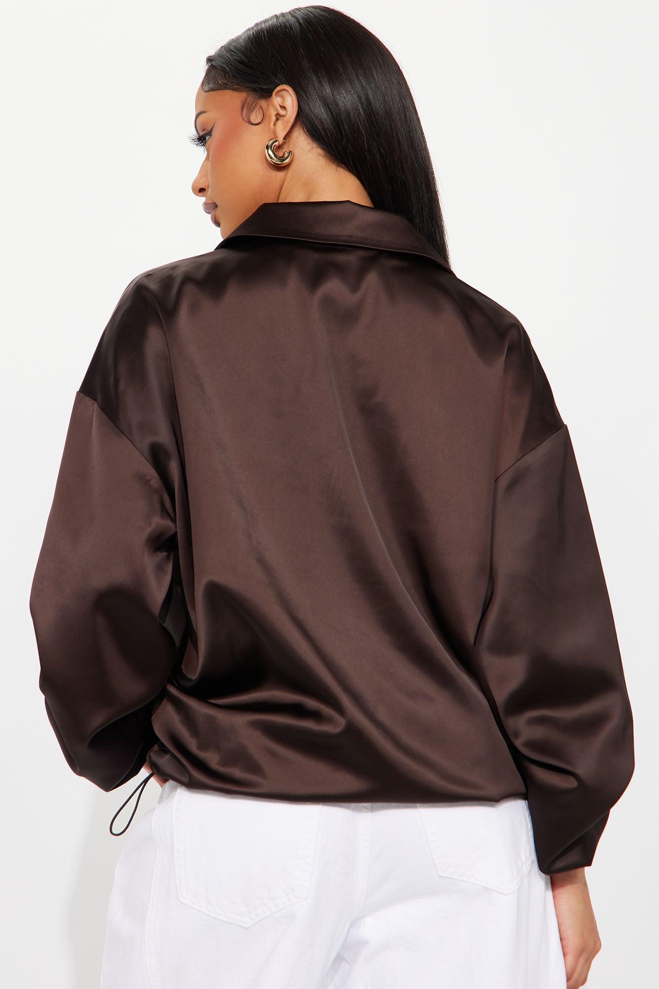Gia Oversized Satin Bomber Jacket - Chocolate Female Product Image