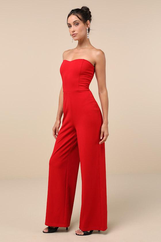 Edith Red Strapless Jumpsuit Product Image
