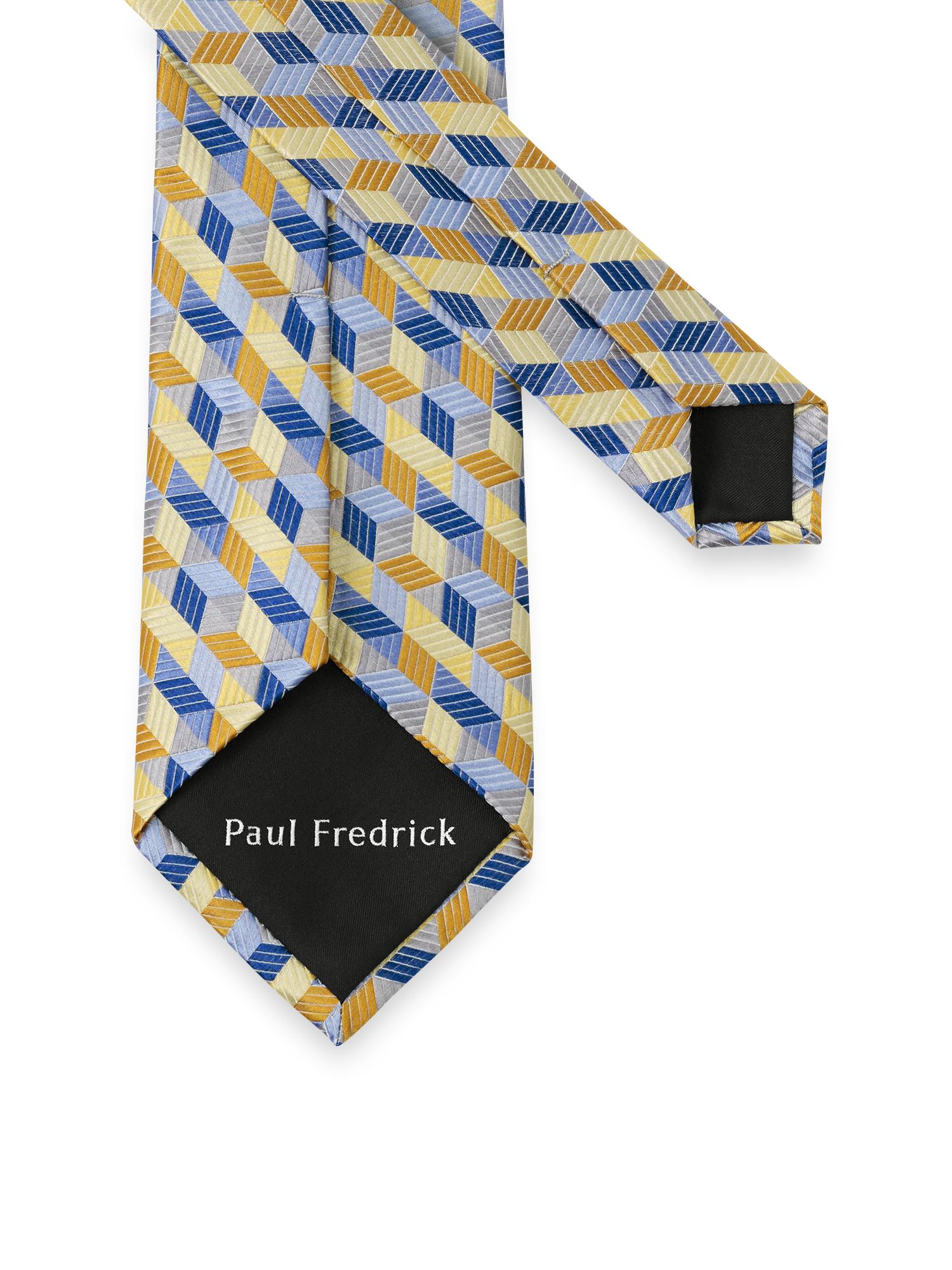 Geometric Woven Silk Tie - Yellow/blue Product Image