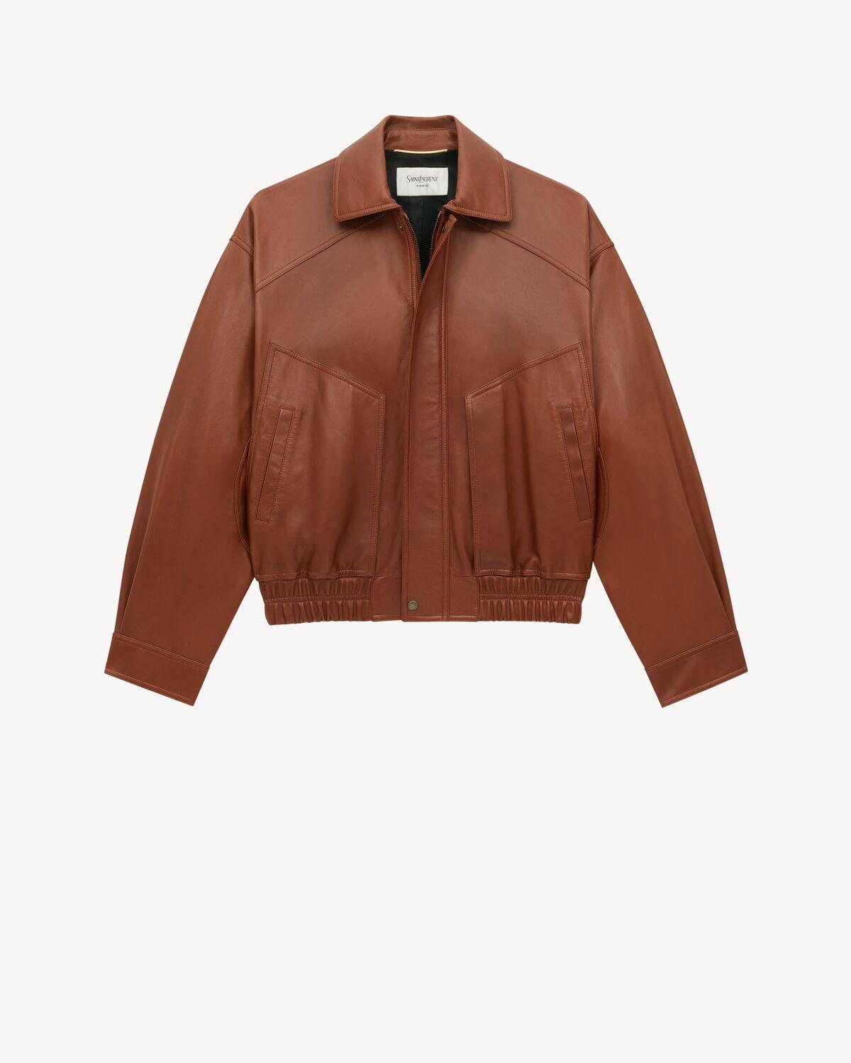 bomber jacket in shiny plunged lambskin Product Image