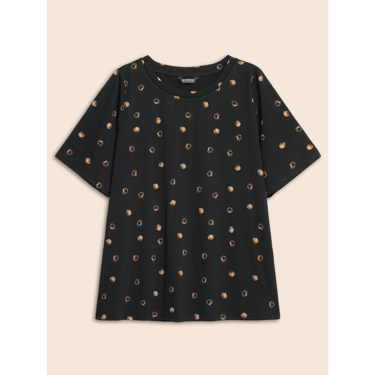 Plus Size Halloween Pumpkin Print Crew Neck T-shirt Black Women Casual Printed Graphic-Halloween Round Neck Festival-Halloween T-shirts BloomChic 28/5X Product Image