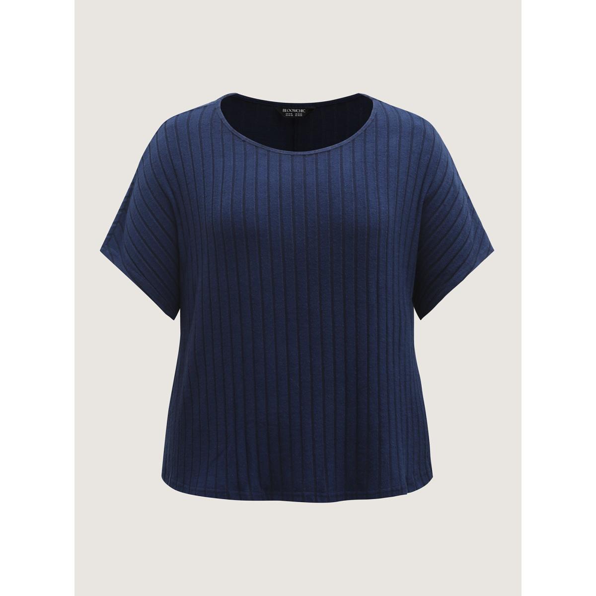 Plus Size Stretchy Pit Strip Solid Loungewear Set Women DarkSlateGray Texture Short sleeve Round Neck Leisure Loungewear Sets BloomChic 18-20/2X Product Image