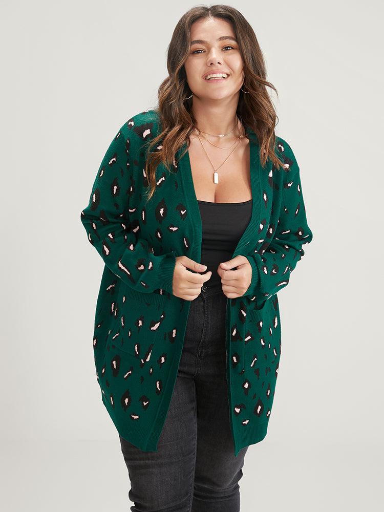 Leopard Super Soft Knit Pocket Jacquard Open Front Cardigan Female Product Image