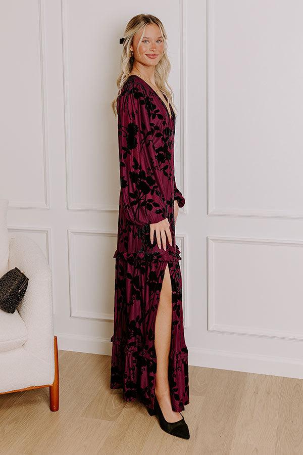 Moonlit Rendezvous Velvet Burnout Maxi Dress in Windsor Wine Product Image