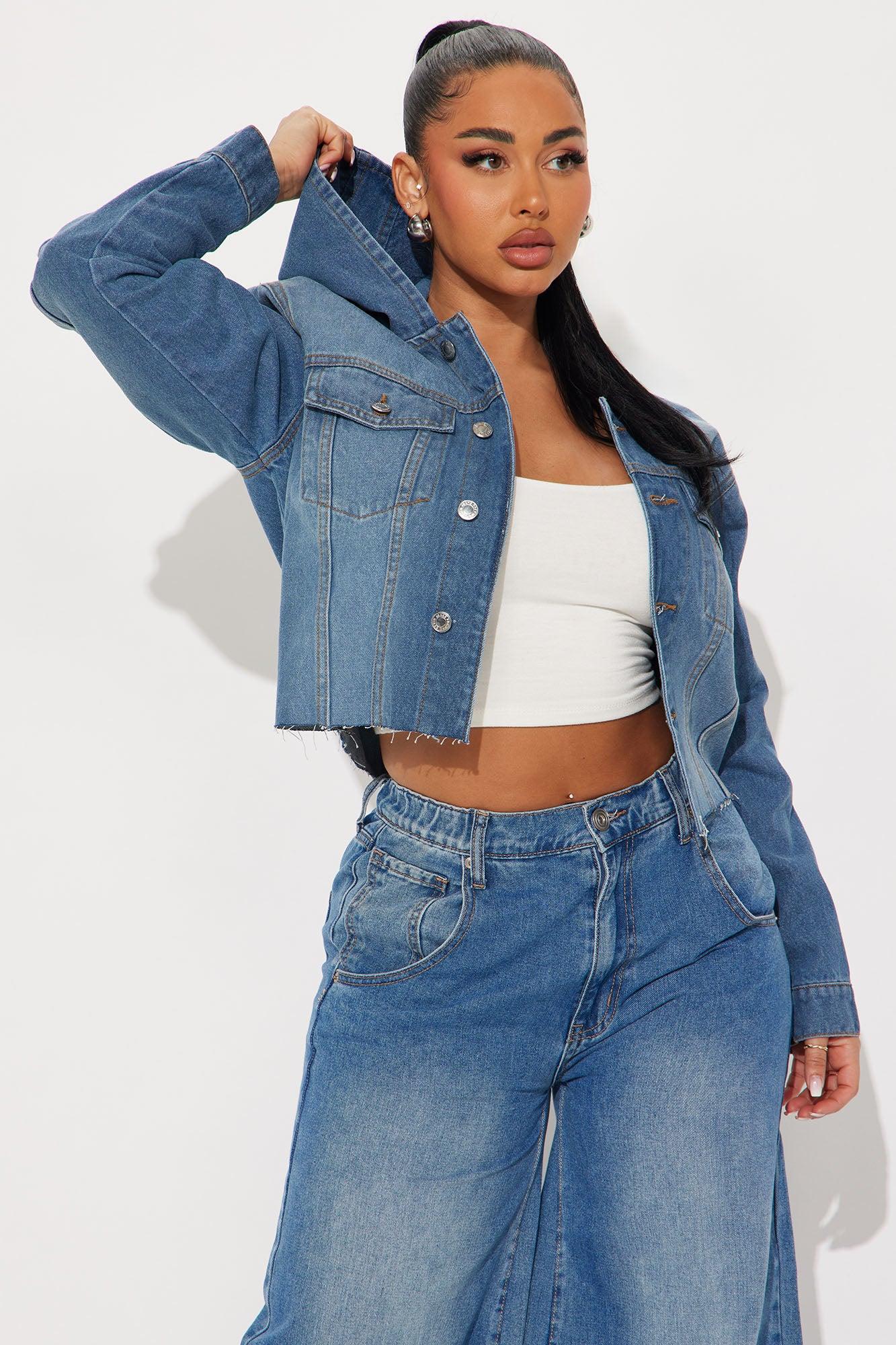 Keep The Pace Hooded Denim Jacket - Medium Wash Female Product Image
