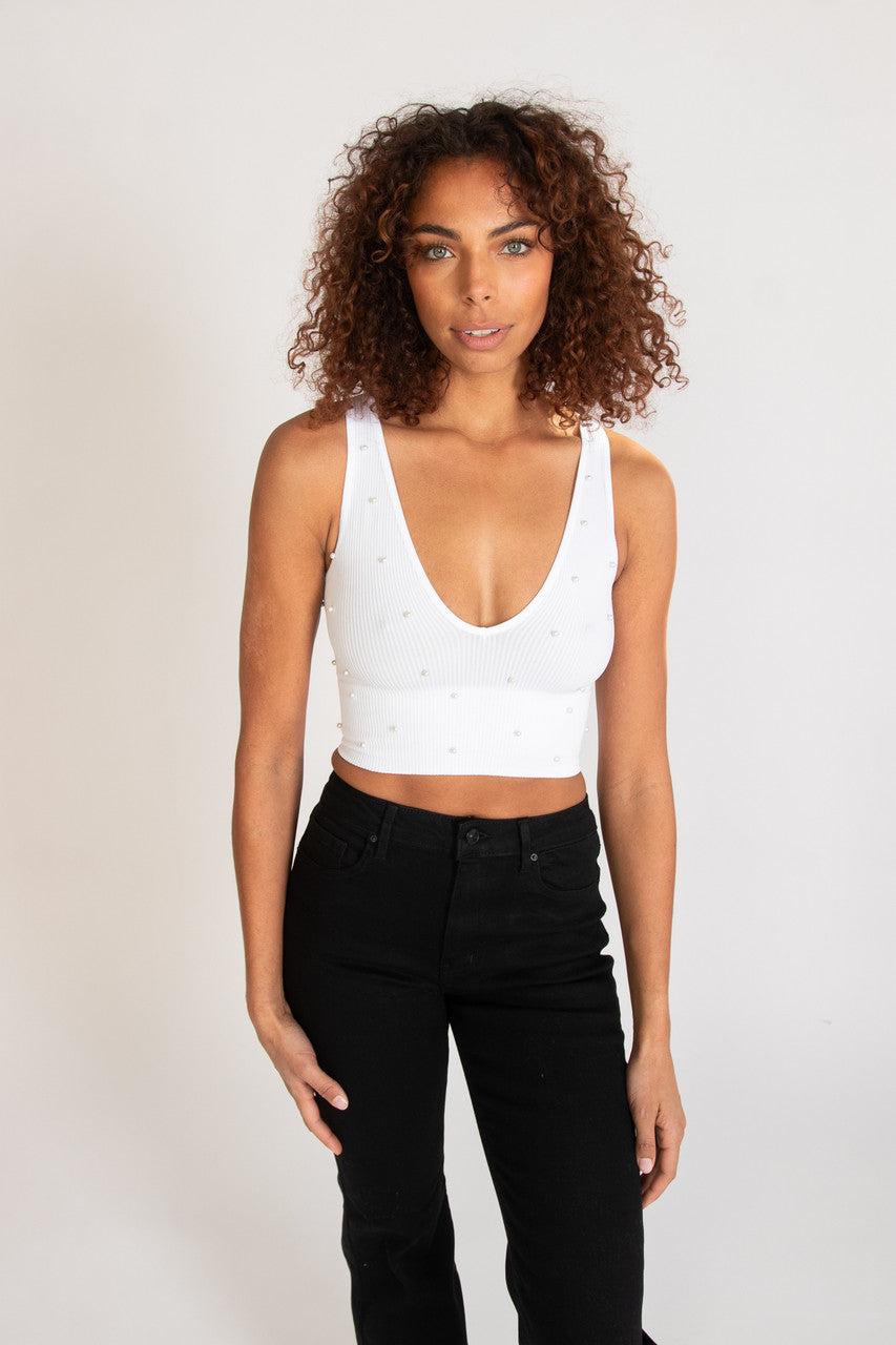 Pearl Detail Deep V Crop Tank Product Image