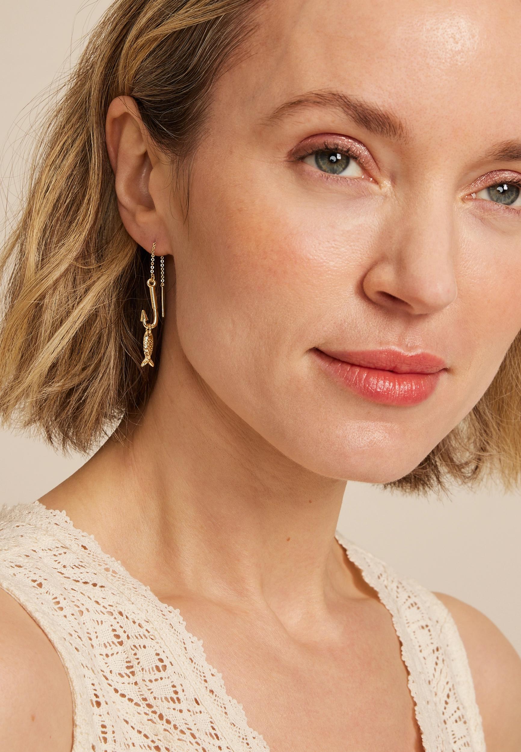 Gold Gone Fishing Hook Threader Earrings Product Image