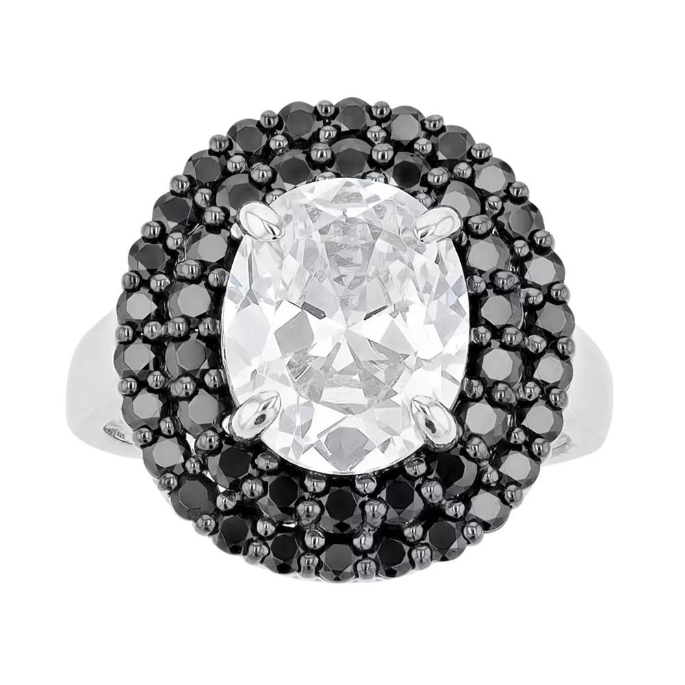 SIRI USA by TJM Sterling Silver Oval White Cubic Zirconia & Black Cubic Zirconia Ring, Women's,  Product Image