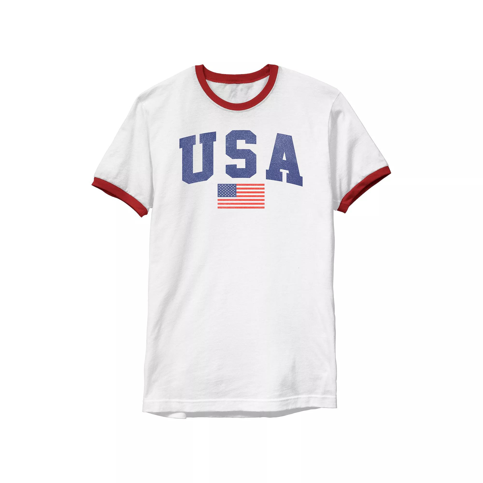Men's USA Flag Ringer Graphic Tee,  Product Image