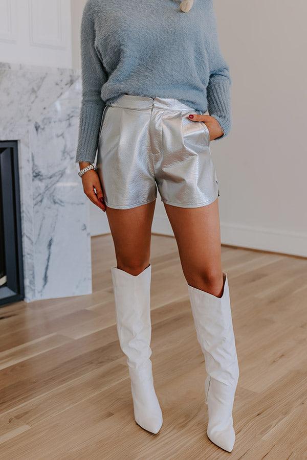 Opening Act High Waist Faux Leather Shorts In Silver Product Image