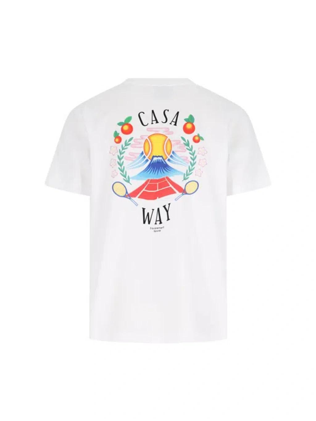 CASABLANCA T-shirt Girocollo Con Logo Sul Fronte In Cotone Bianca Uomo In Neutral Product Image