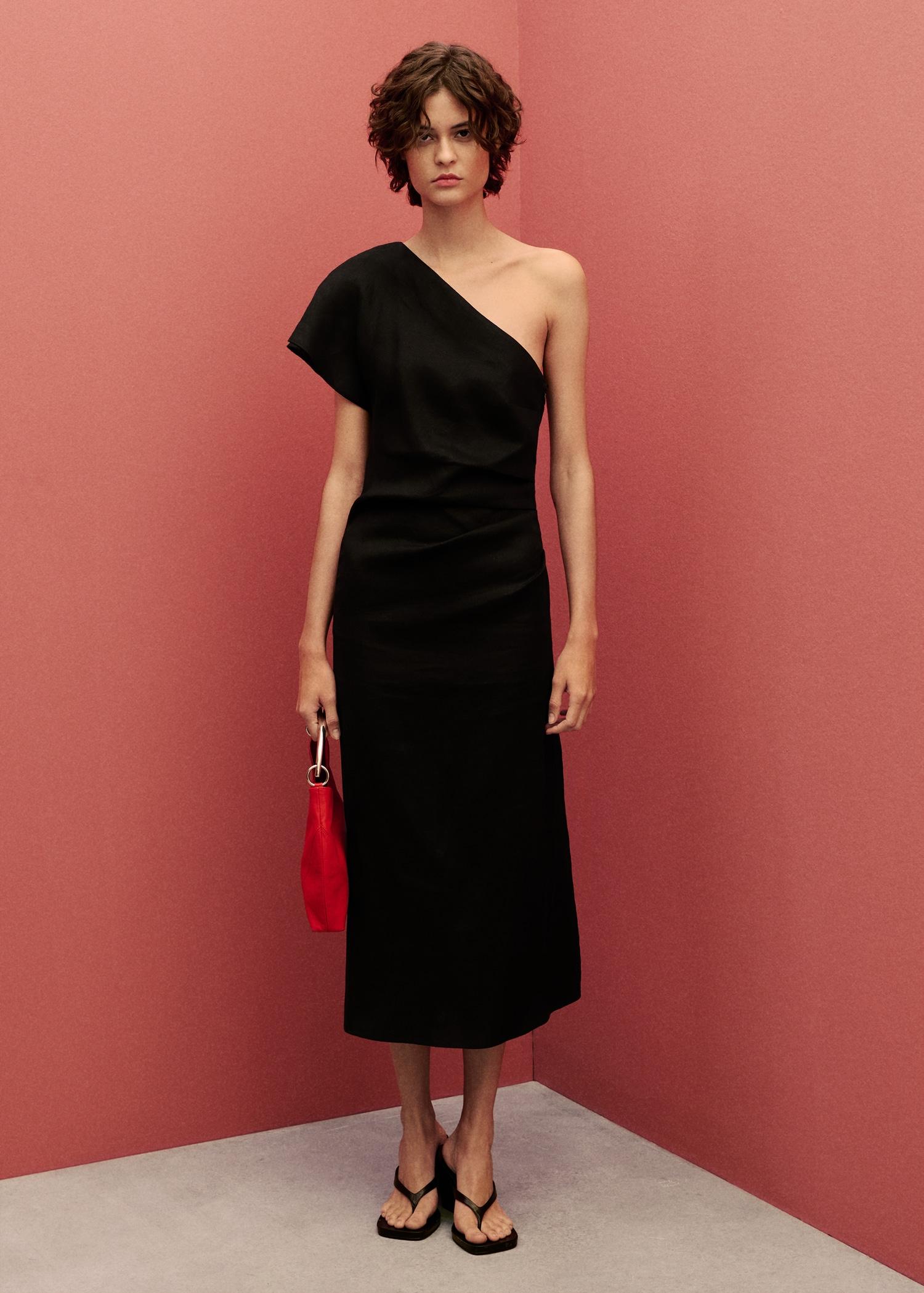 Asymmetrical linen dress - Women | MANGO USA Product Image