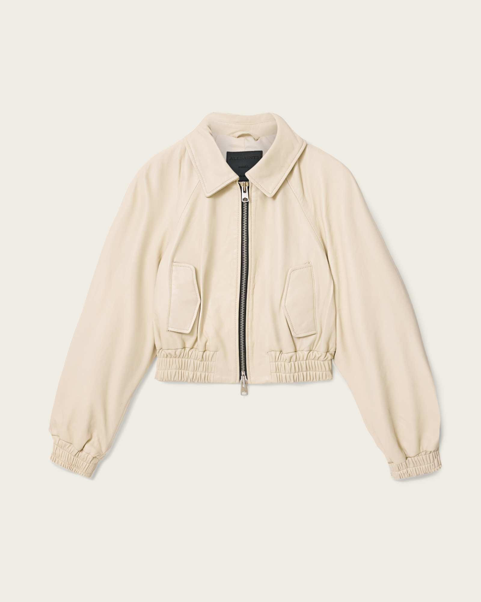 Anouk Cropped Leather Bomber Jacket ANTIQUE WHITE | ALLSAINTS US Product Image