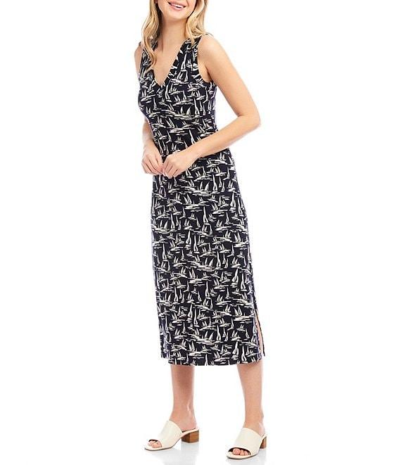 Karen Kane Sailboat Print V-Neck Sleeveless Midi Dress Product Image