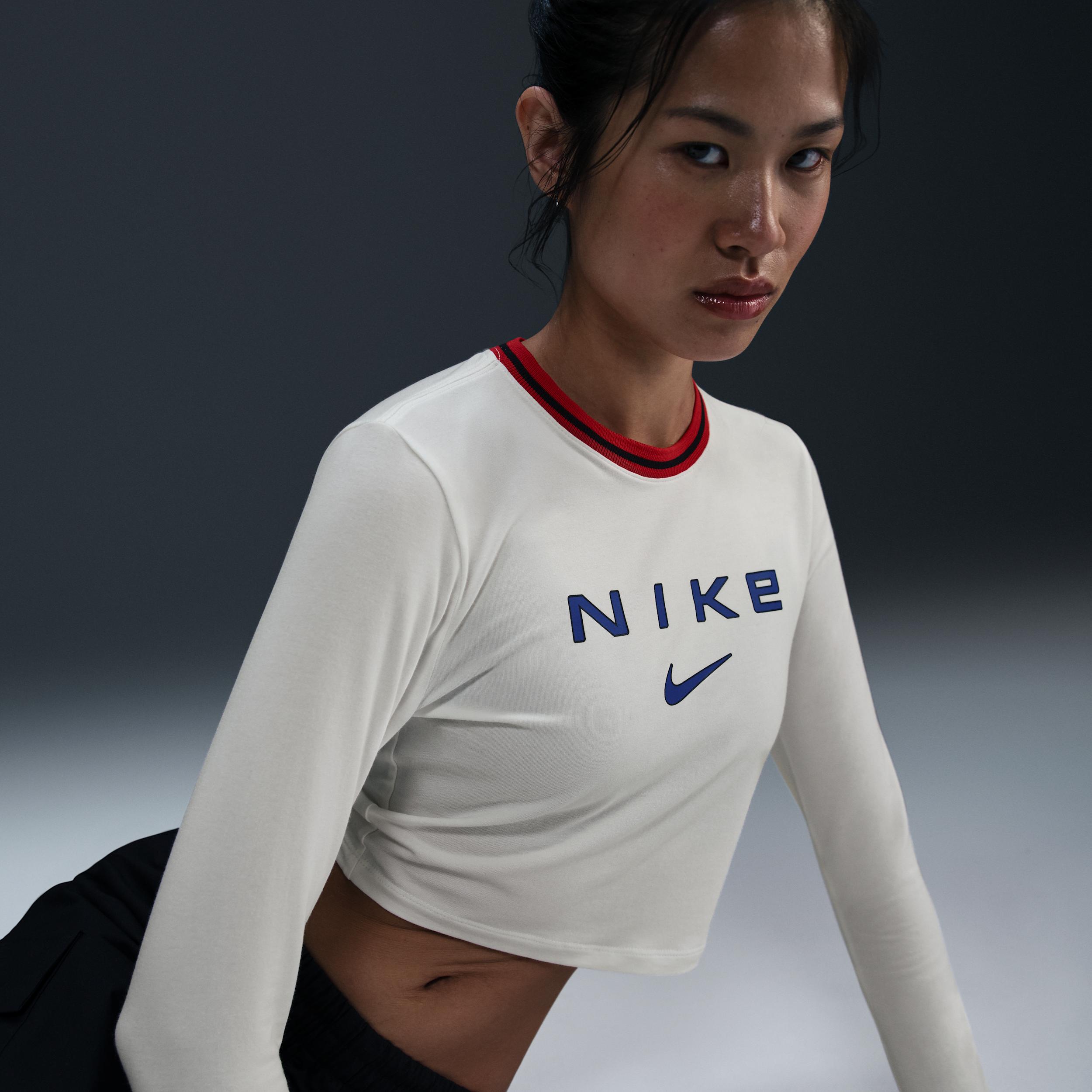 Women's Nike Sportswear Chill Knit Slim Long-Sleeve Cropped Graphic T-Shirt Product Image