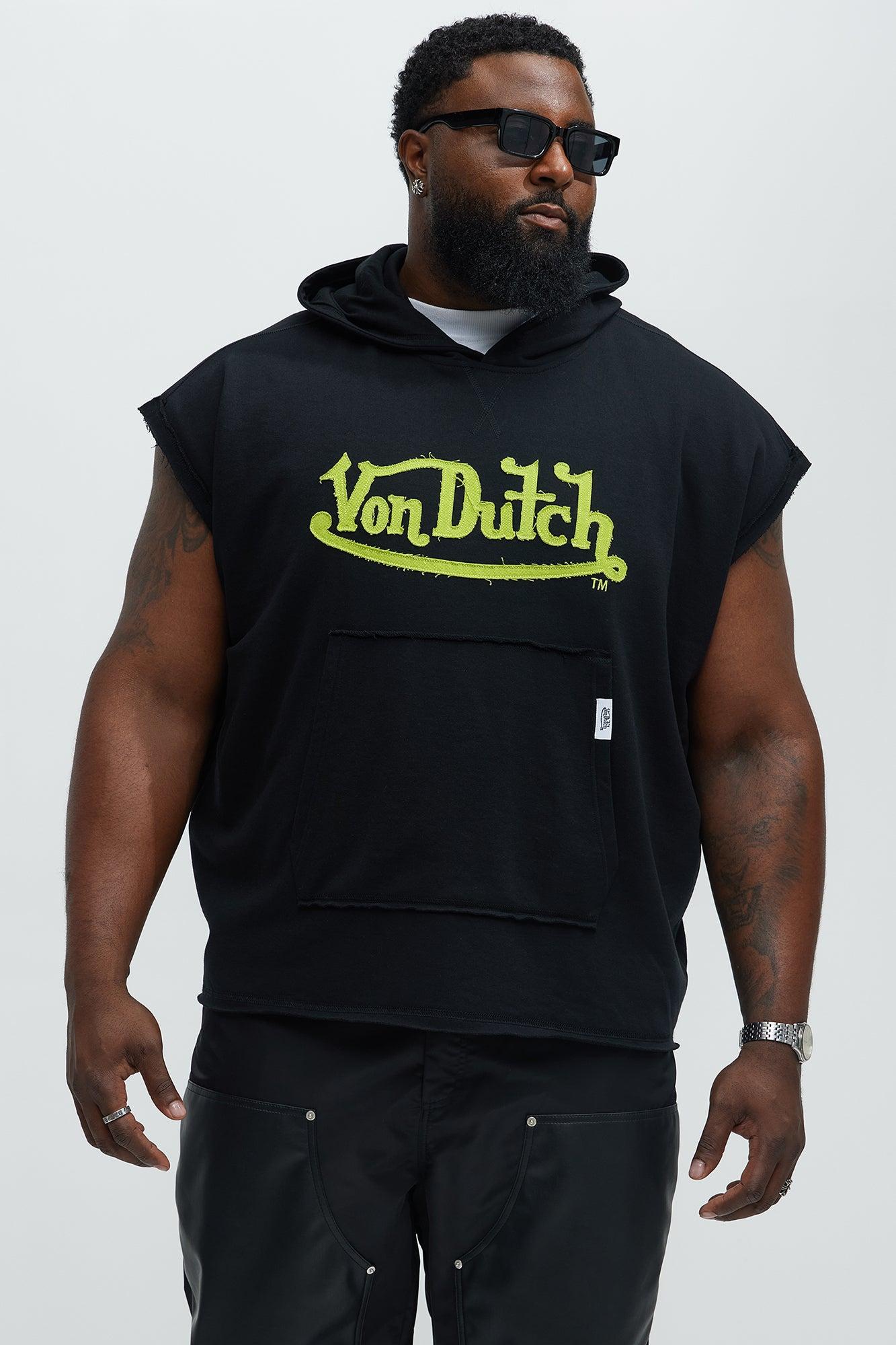 Von Dutch Contrast Stitch Sleeveless Hoodie - Black Product Image