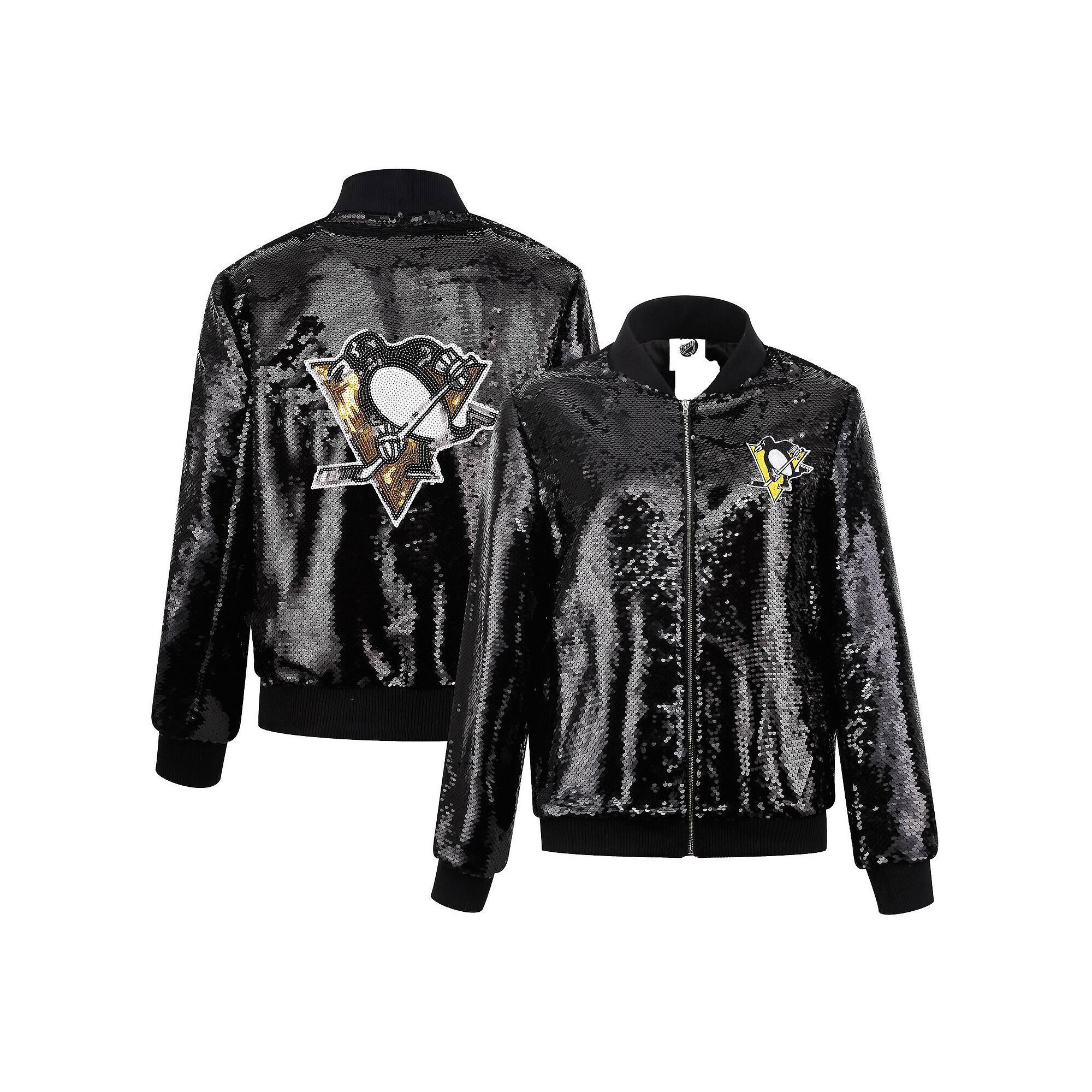 Women's Cuce Black Pittsburgh Penguins Sequin Full-Zip Jacket,  Product Image