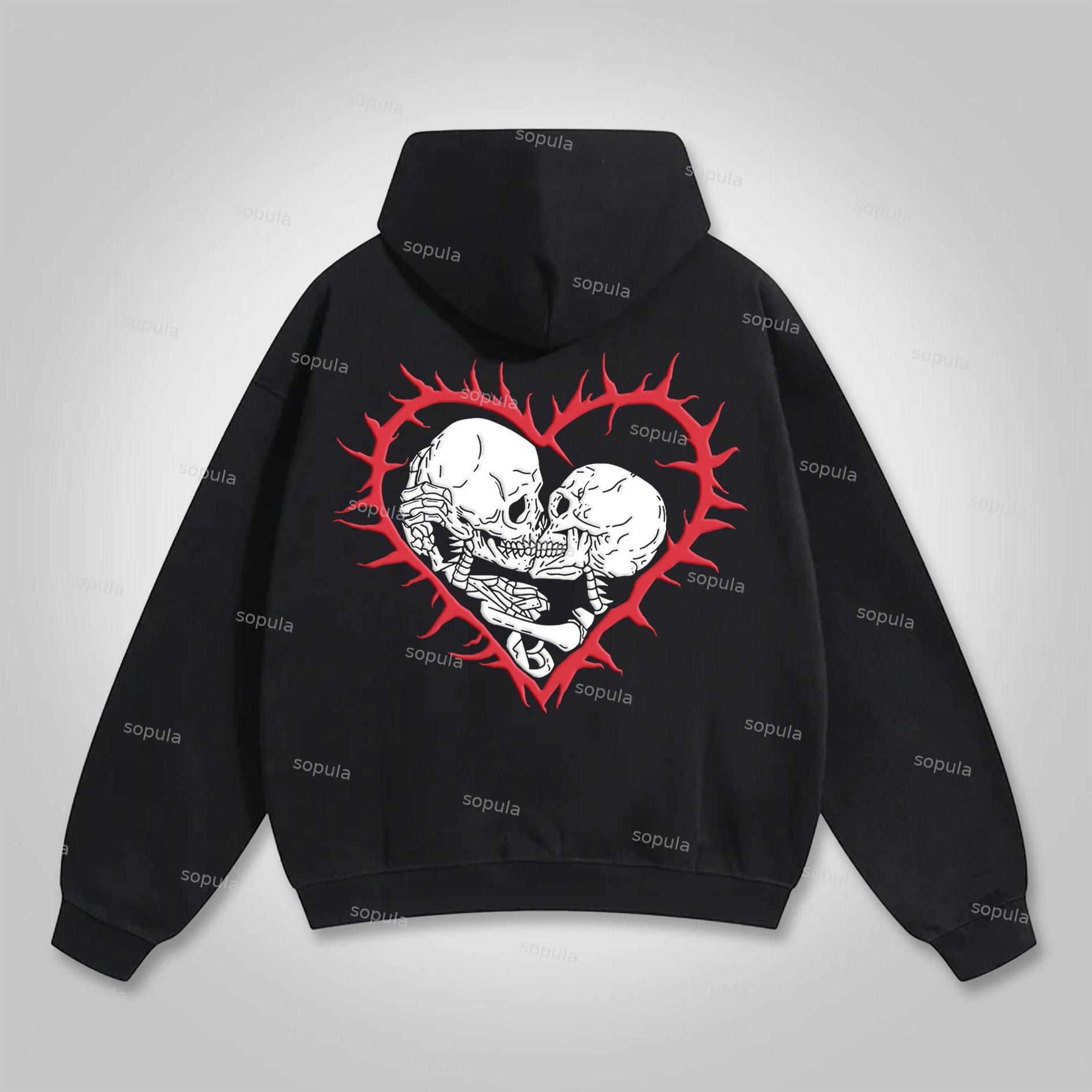 Sopula Til Death Do Us Part Graphic Skull Heart Pocket Hoodie Product Image