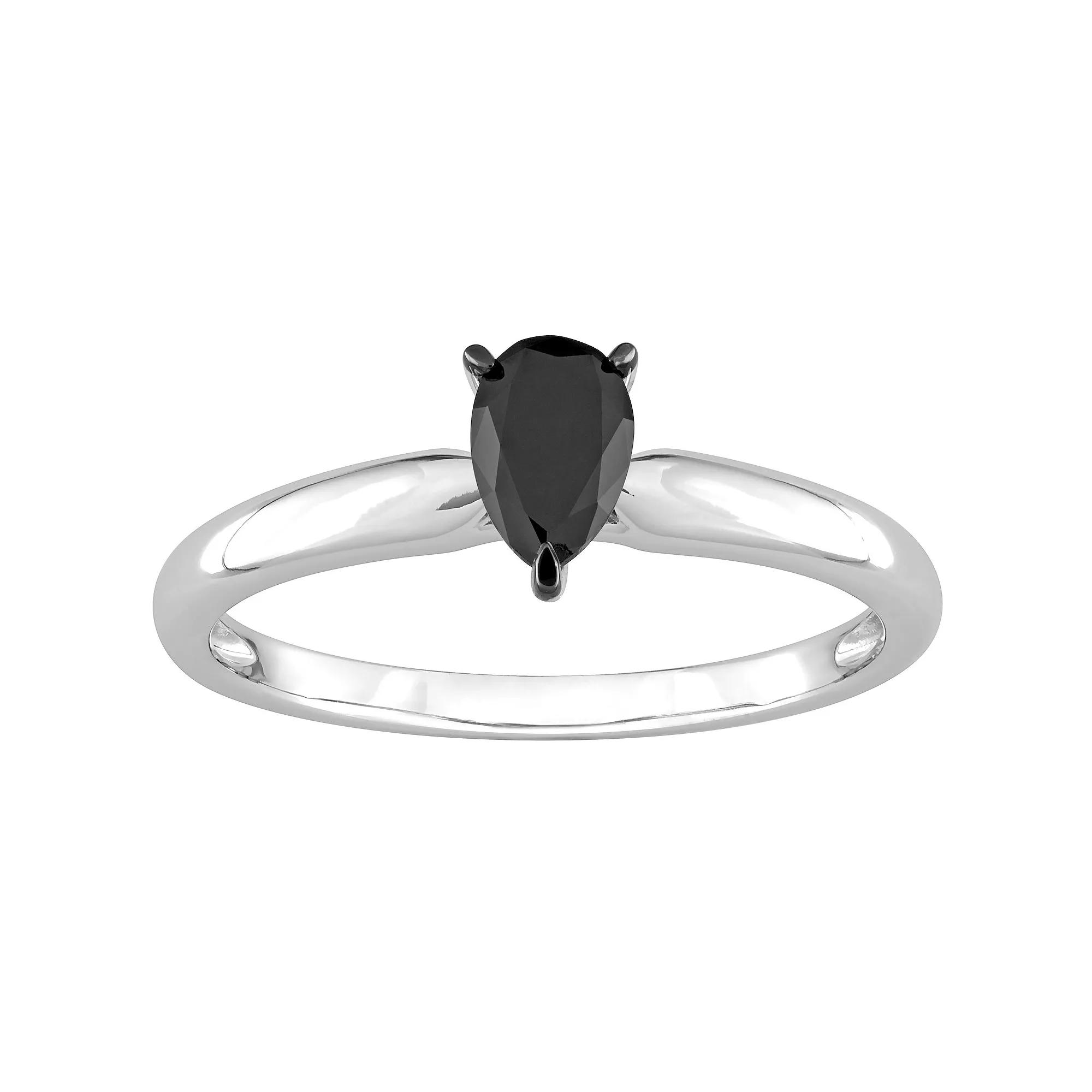 Stella Grace 14k White Gold 1/2 Carat T.W Pear Shaped Black Diamond Solitaire Engagement Ring, Women's, Size: 7.50 Product Image