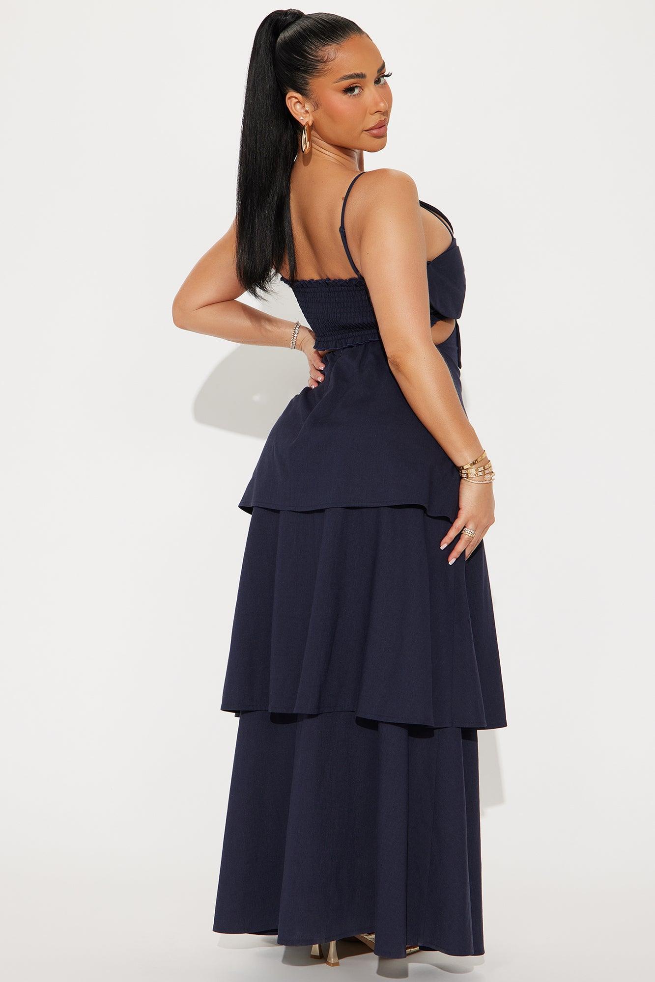 Guiselle Linen Maxi Dress - Navy Product Image