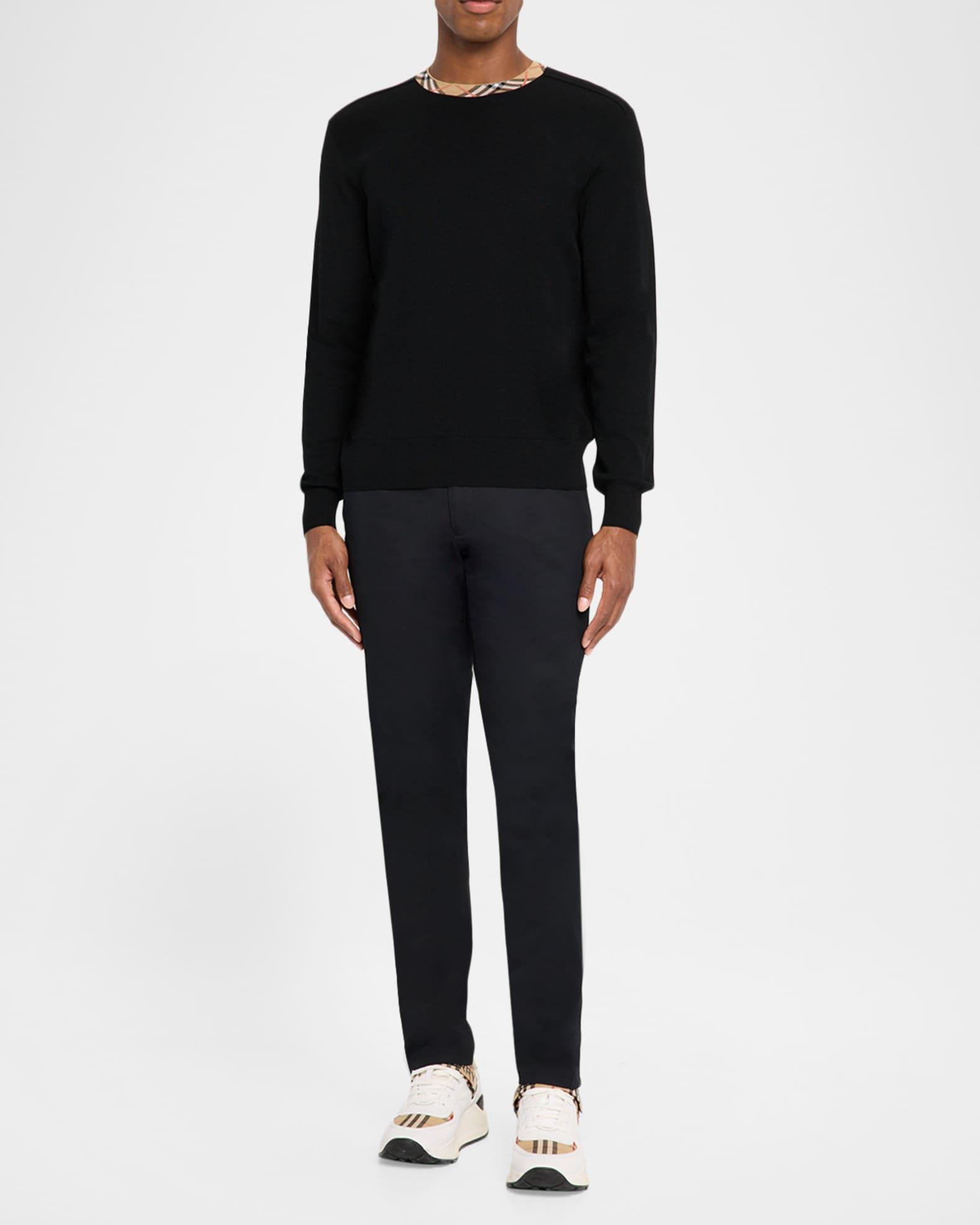 Men's Check-Trim Wool Crewneck Sweater Product Image