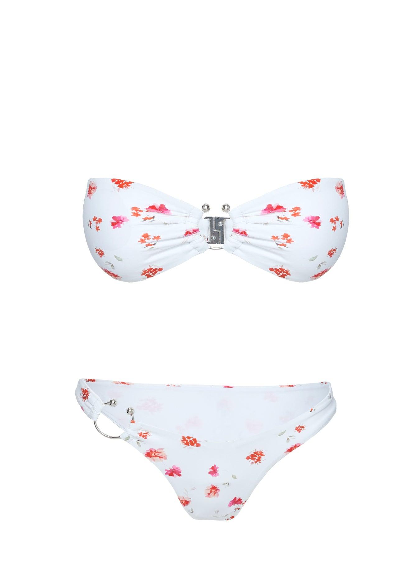 Candy Strapless Bikini Top White / Pink Floral Product Image