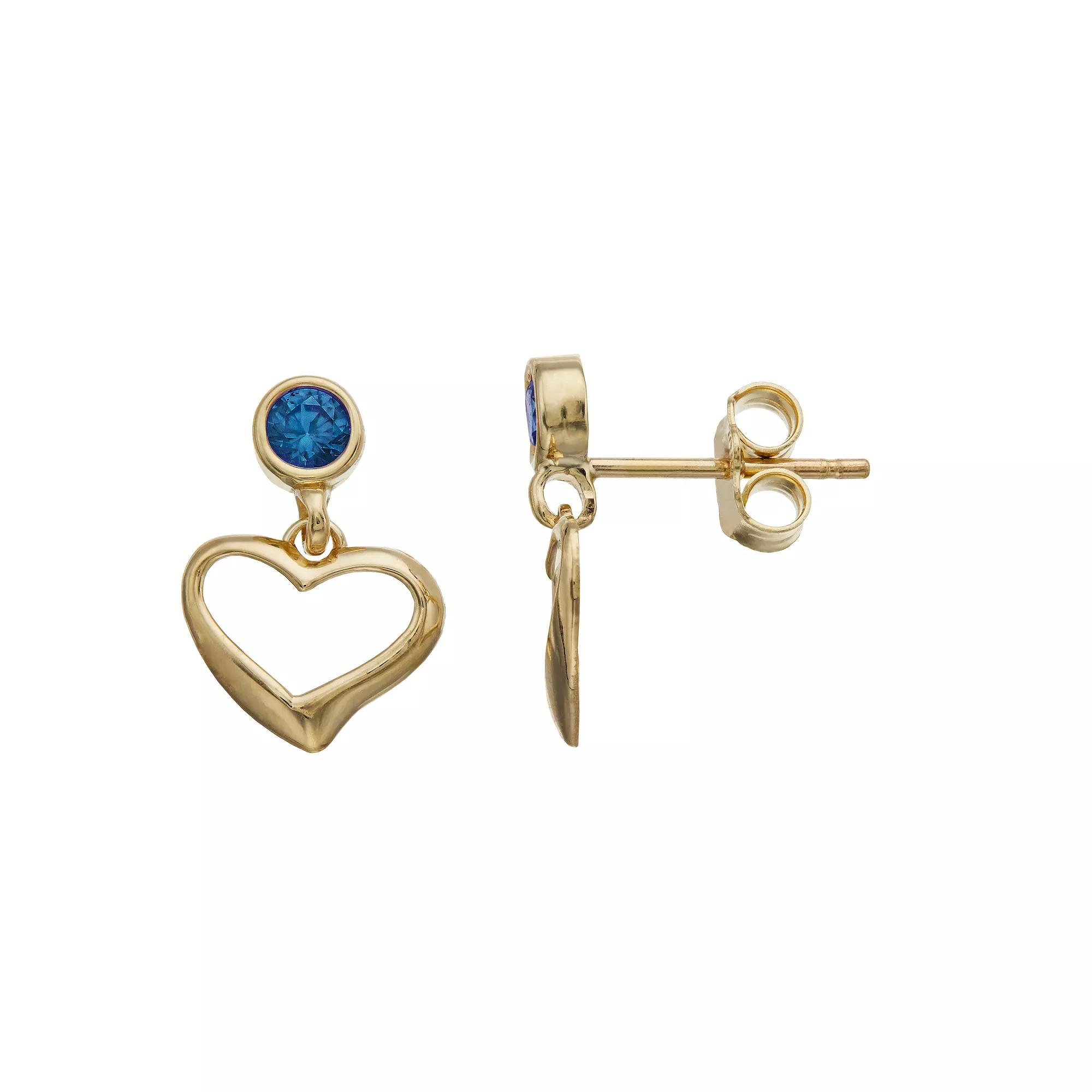 Kristen Kesho 10k Gold Round Lab-Created Gemstone Birthstone Heart Dangle Earrings, Women's, Sep Product Image