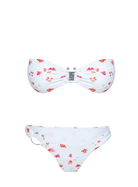 Candy Strapless Bikini Top White / Pink Floral Product Image